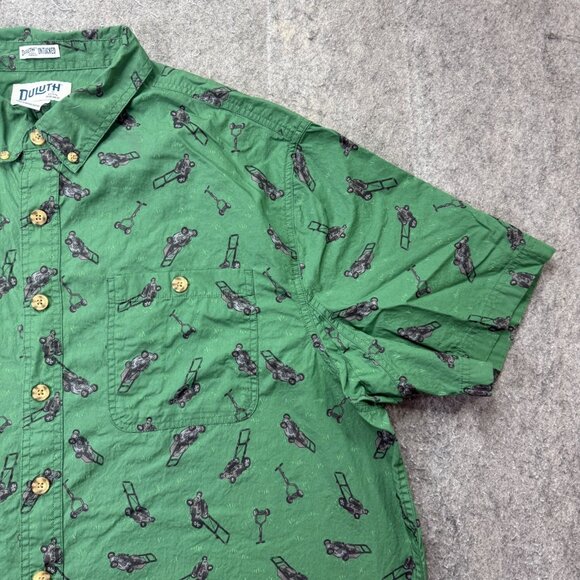 Duluth Trading Untucked Shirt Men 2XLT Green Lawnmower Graphic Short Sleeve - Picture 3 of 13